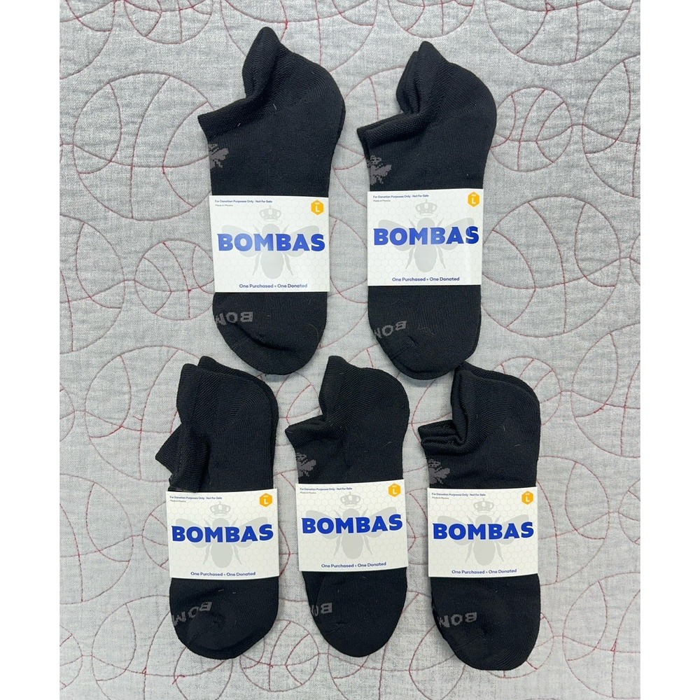 (5 Pair Lot) New Bombas Socks Unisex Ankle Black Adult Size Large